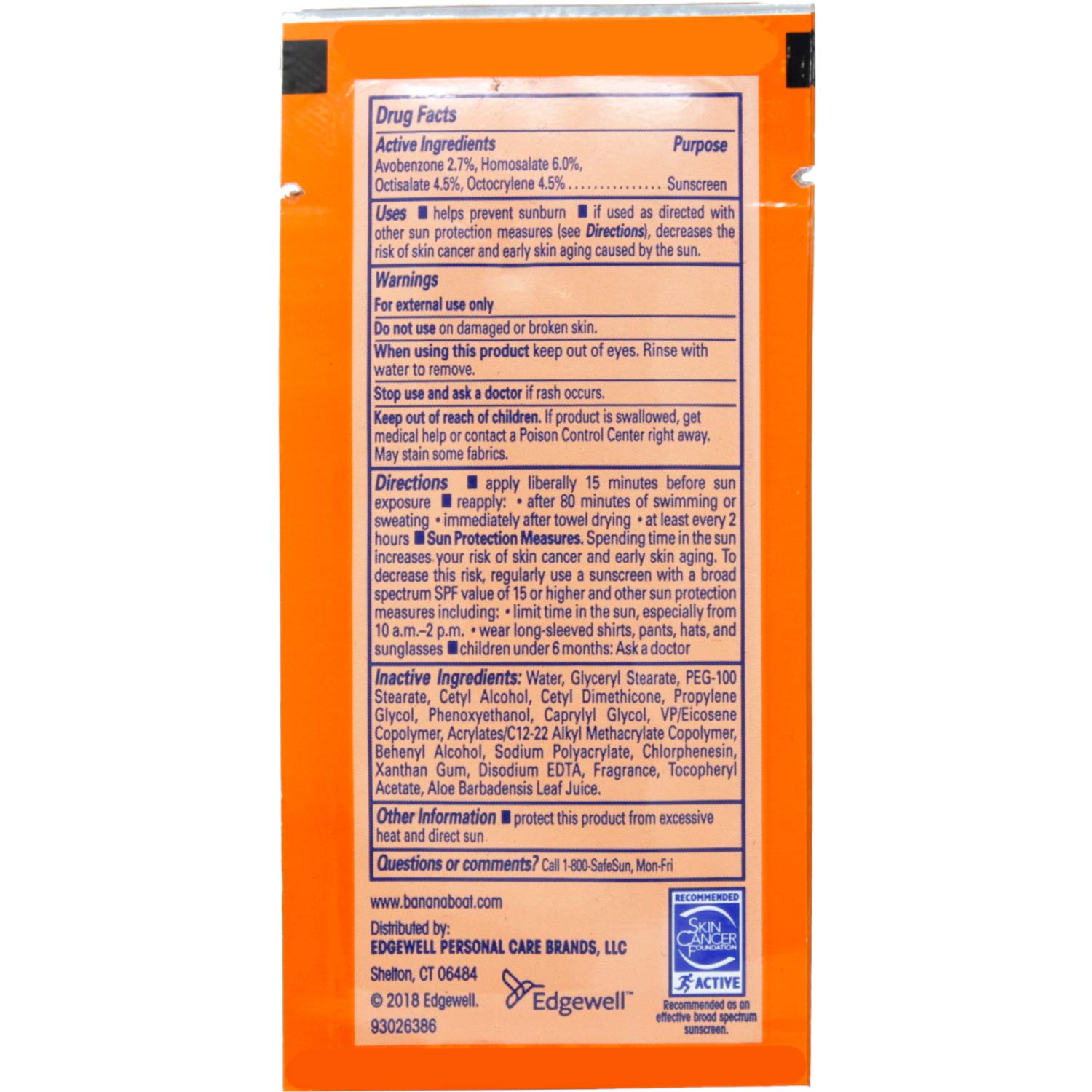 Banana Boat sunscreen packet: portable SPF 30 for sports and travel