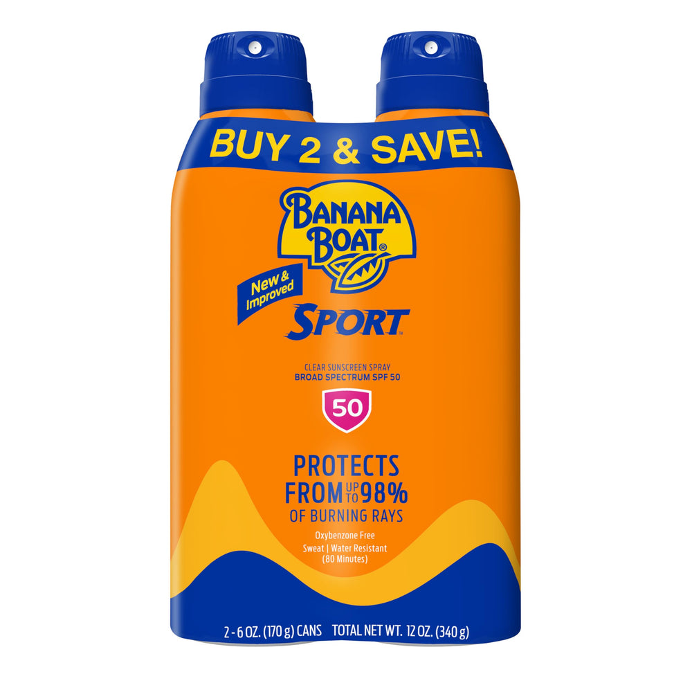 Banana Boat Sport Ultra SPF 50 spray twin-pack front view for active sun protection