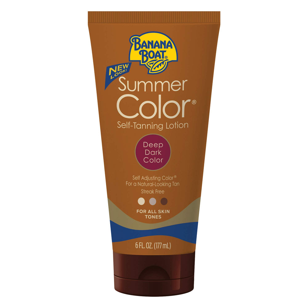 Banana Boat Summer Color Self-Tanning Lotion bottle for an even, sun-free glow.
