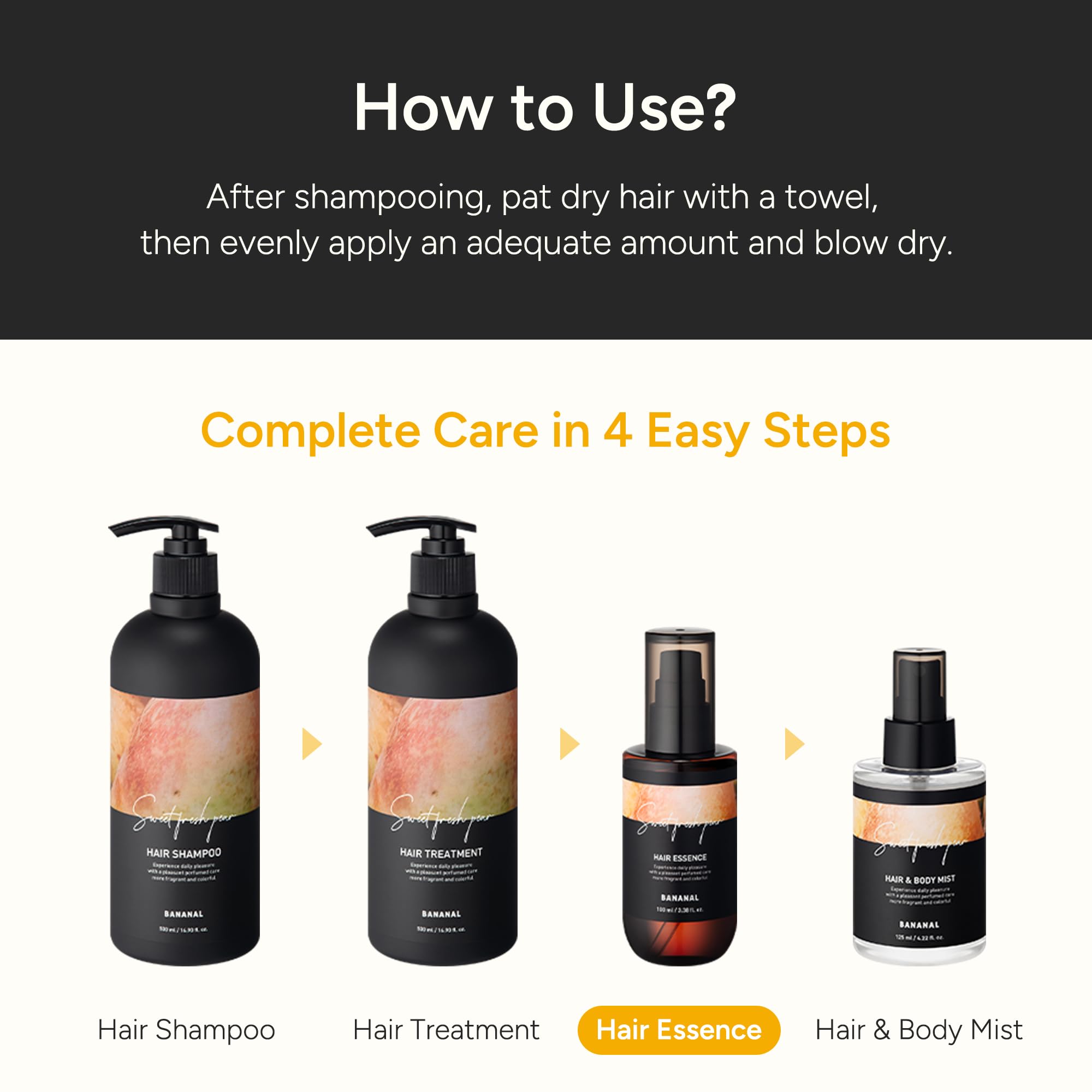 Bananal 100ml bottle features soft pear fragrance for daily styling.