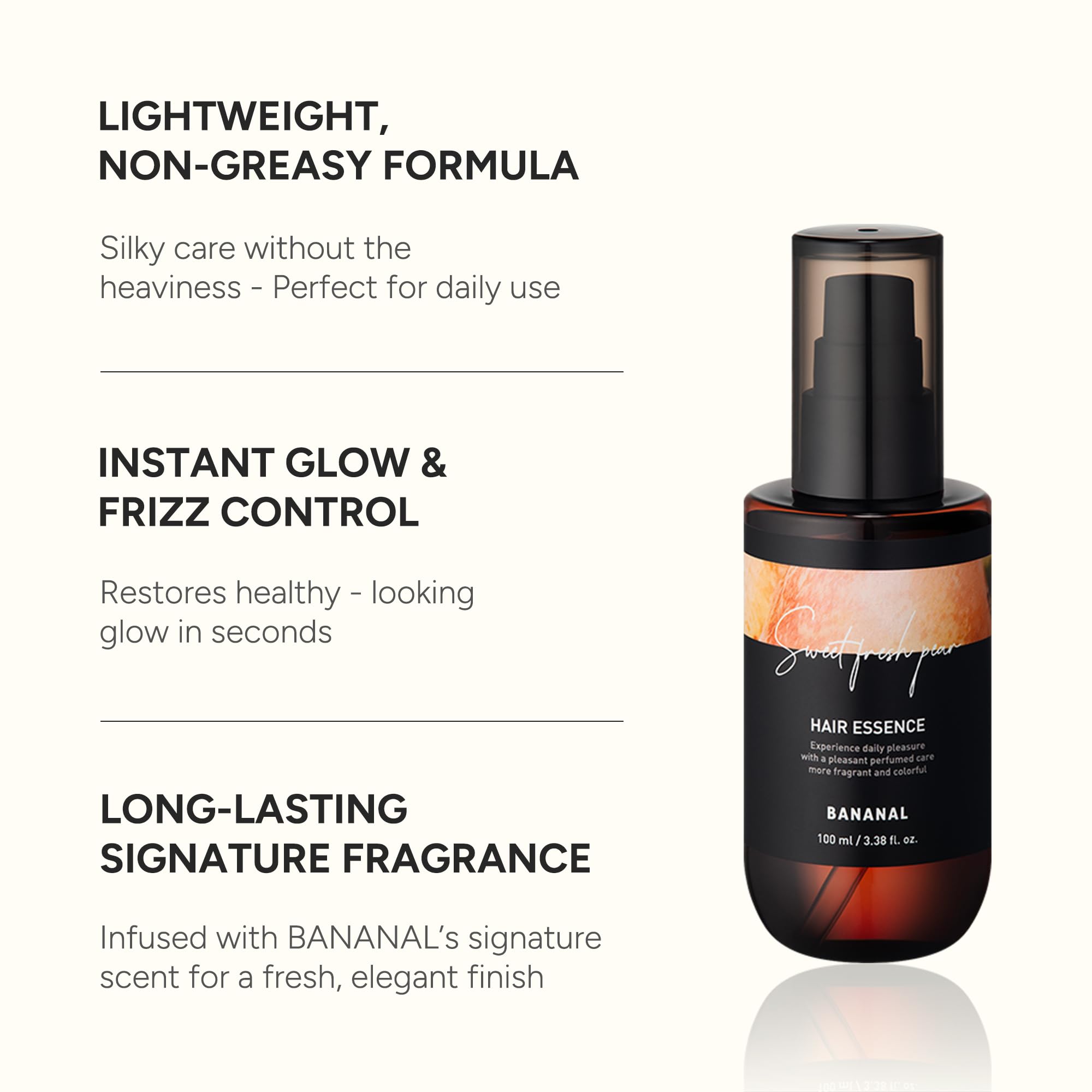 Bananal glass hair shine bottle highlights frizz control for a glossy finish.