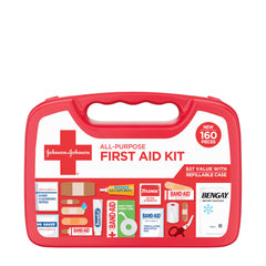 Band-Aid all-purpose portable first aid kit in a compact box for home and travel.