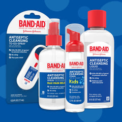 Band-Aid Brand antiseptic cleansing foam kids aloe formula supports gentle care.