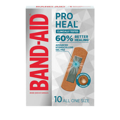 Band-Aid Brand Pro Heal bandages with hydrocolloid pads provide a waterproof seal for faster healing.