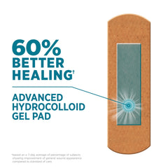 Band-Aid Brand Pro Heal bandage applying seal to skin for shower-proof protection.