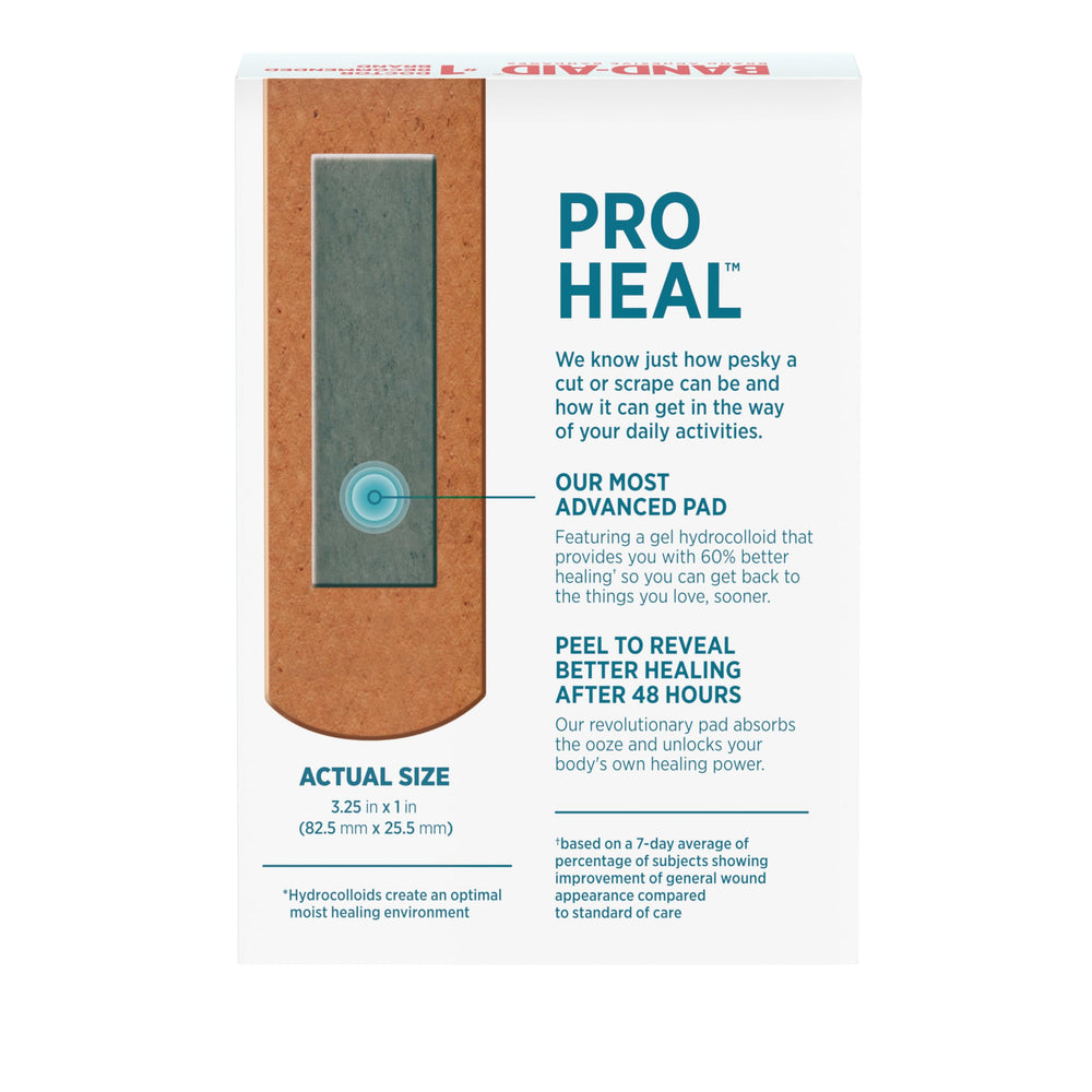 Band-Aid Pro Heal bandages ready for quick replacement in home care.