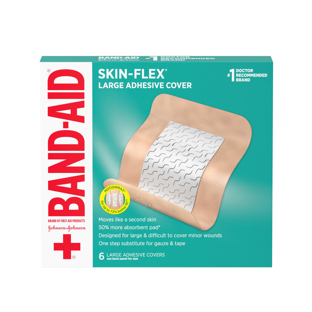 Band-Aid Brand Skin-Flex large wound cover, front view, flexible protection.
