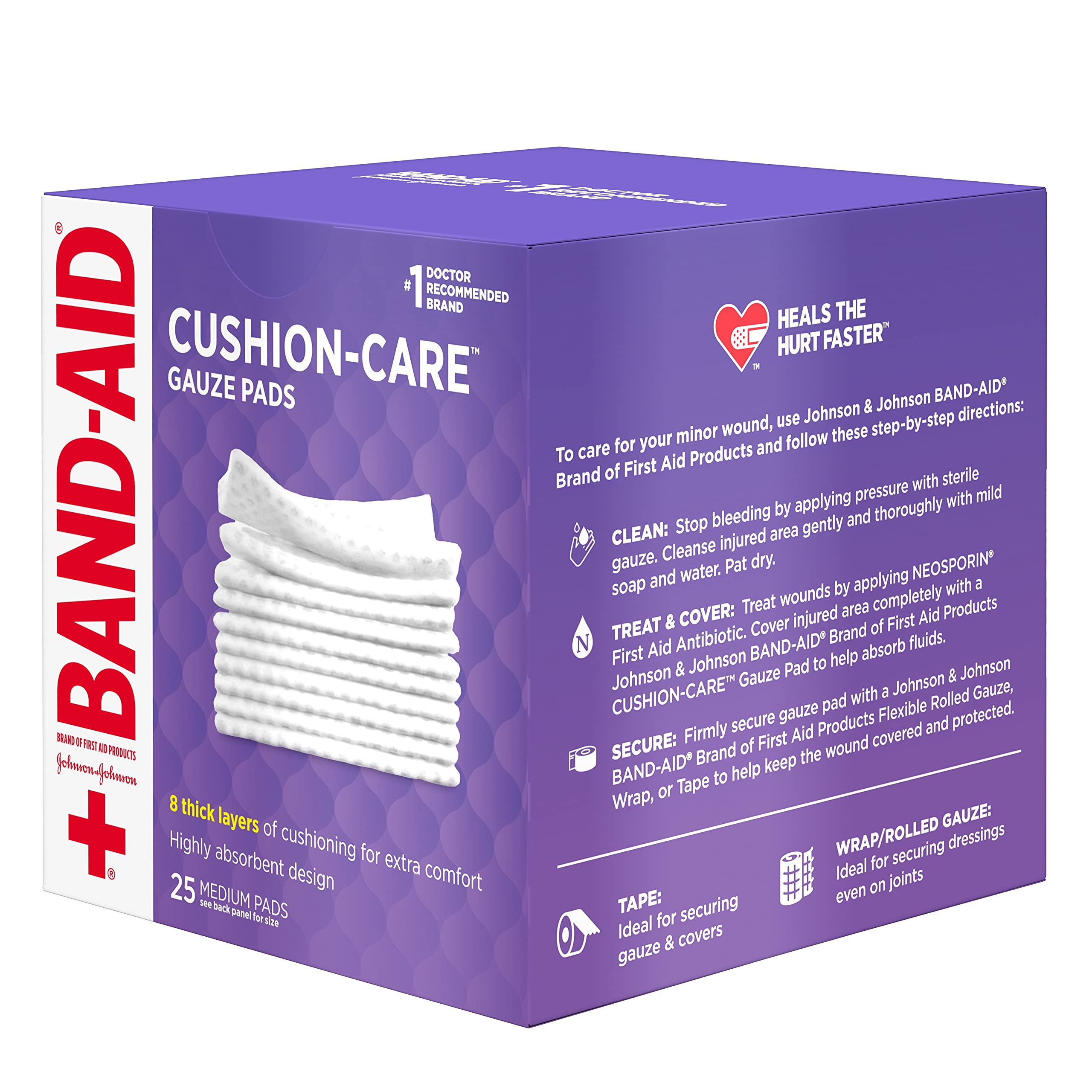 Band-Aid Cushion-Care pad paired with flexible rolled gauze for secure dressing