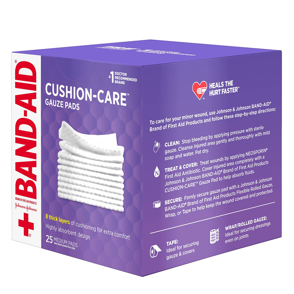Band-Aid Cushion-Care pad paired with flexible rolled gauze for secure dressing