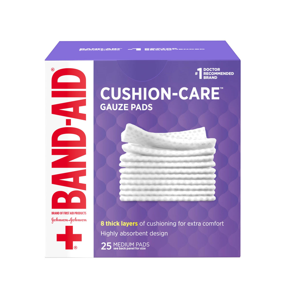 Band-Aid Cushion-Care gauze pad 3x3 inches offering non-adhesive wound protection and absorption