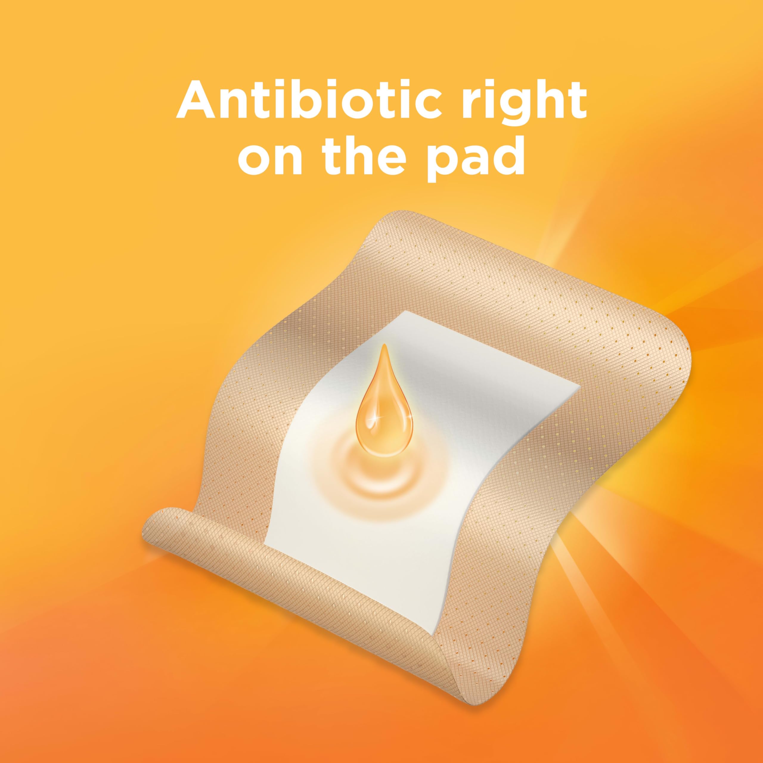 Band-Aid Infection Defense shows Neosporin on the pad for ready-to-use antibiotic protection.