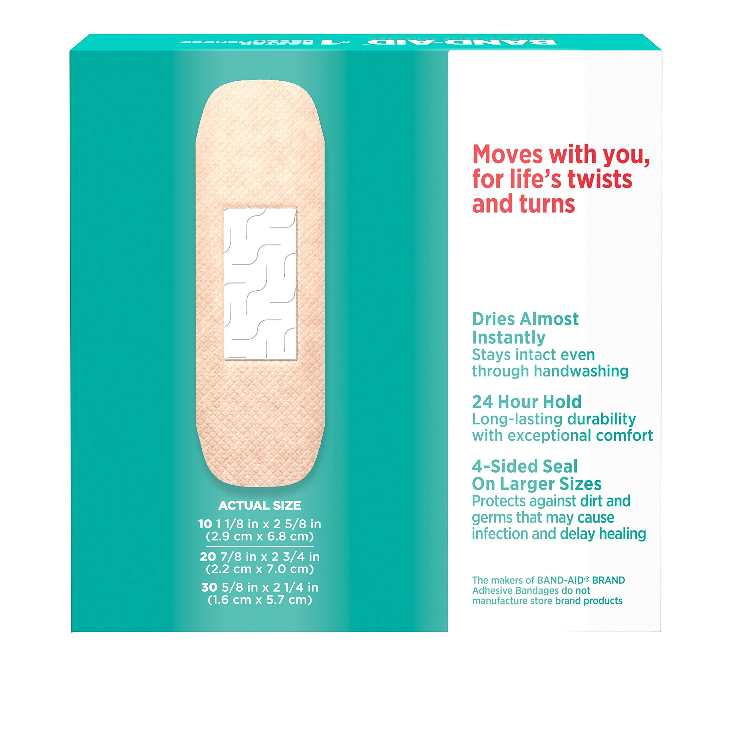 Band-Aid Skin-Flex assorted sizes cover minor wounds with flexible protection.