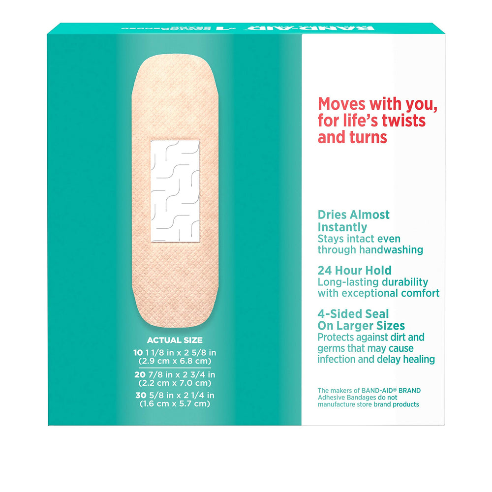 Band-Aid Skin-Flex assorted sizes cover minor wounds with flexible protection.