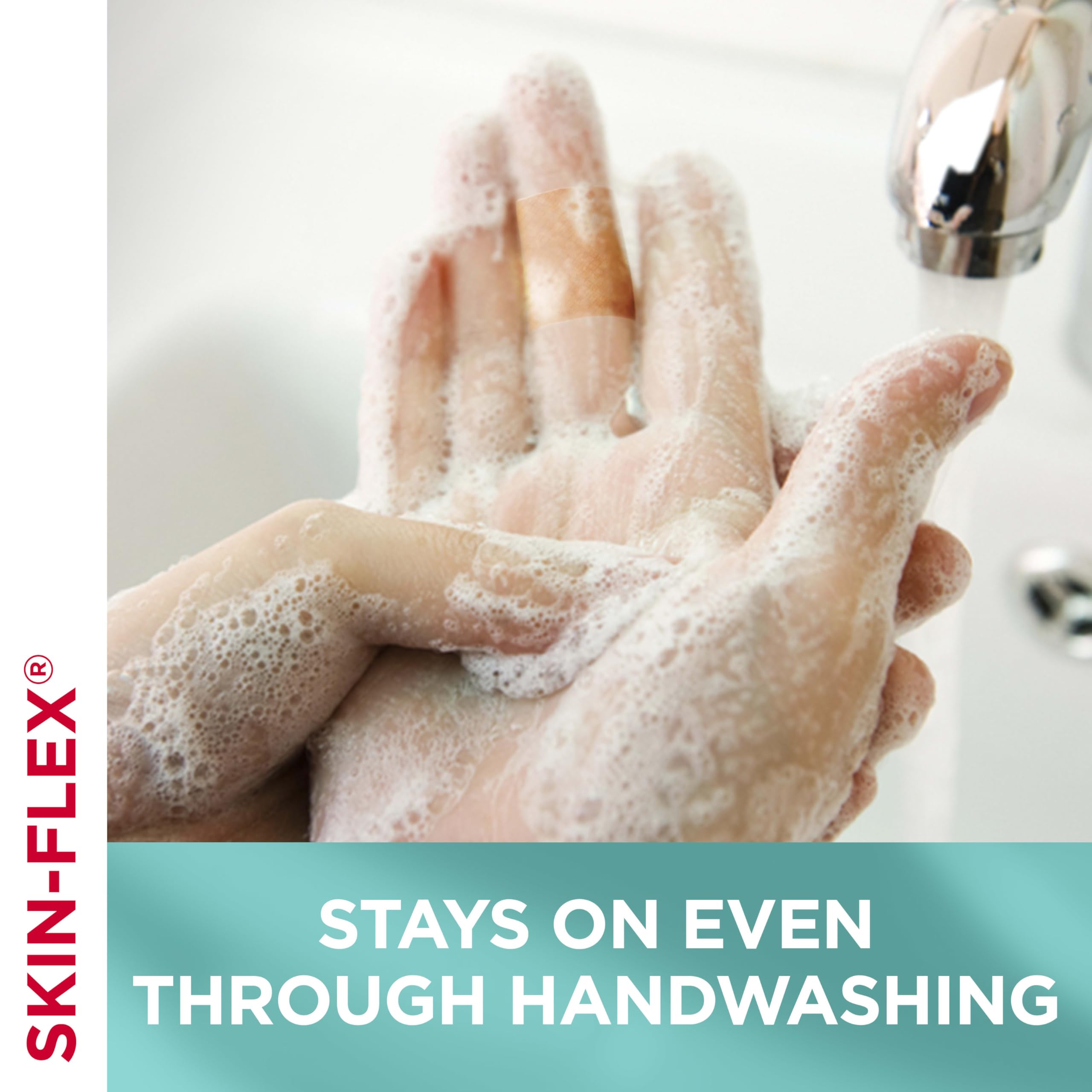 Band-Aid Skin-Flex dries quickly when wet for everyday resilience.