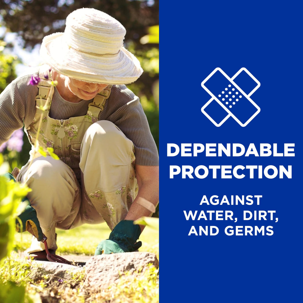 Band-Aid Water Block Flex sterile bandages stay secure even when wet.