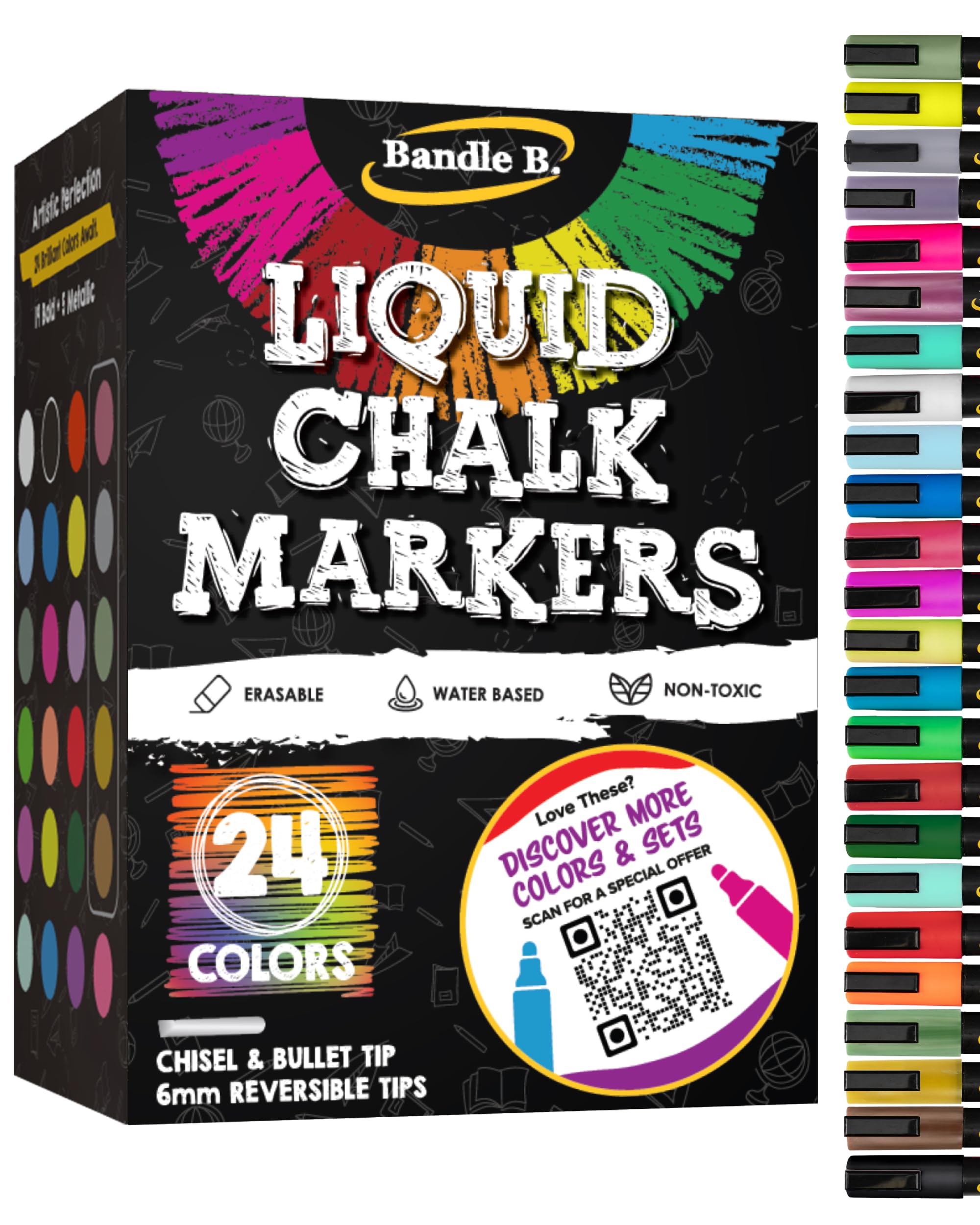 Bandle B. Chalk Markers 24-pack in vibrant colors for chalkboard signs.