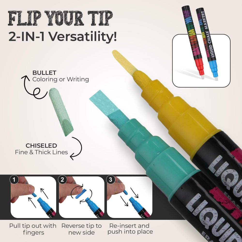 Bandle B. Chalk Markers delivering smooth writing on non-porous surfaces.