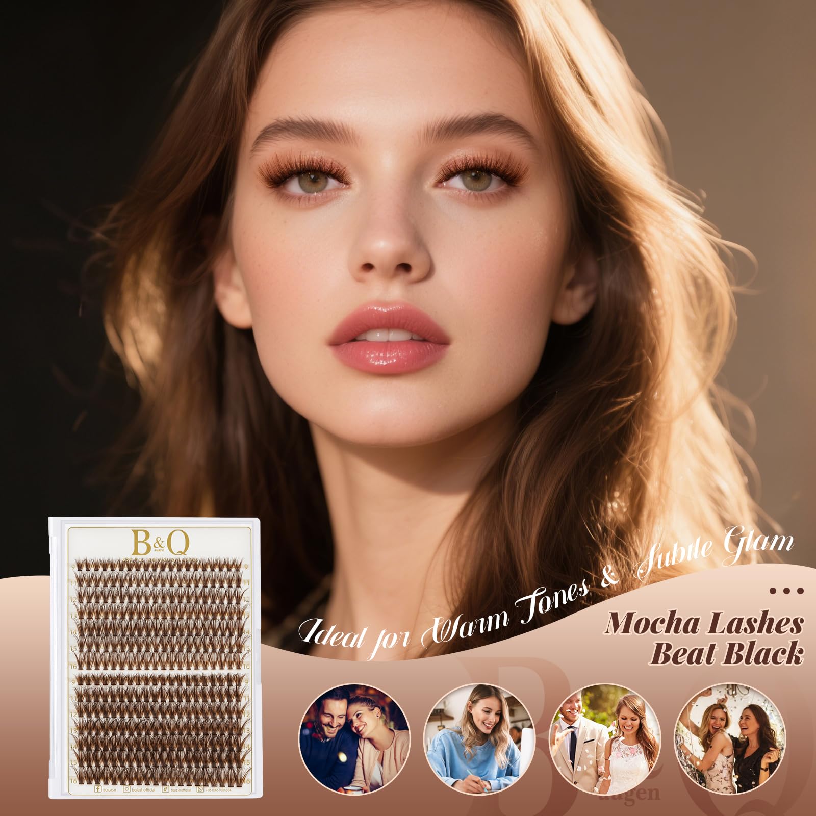 Natural mocha brown clusters blend invisibly for everyday looks.