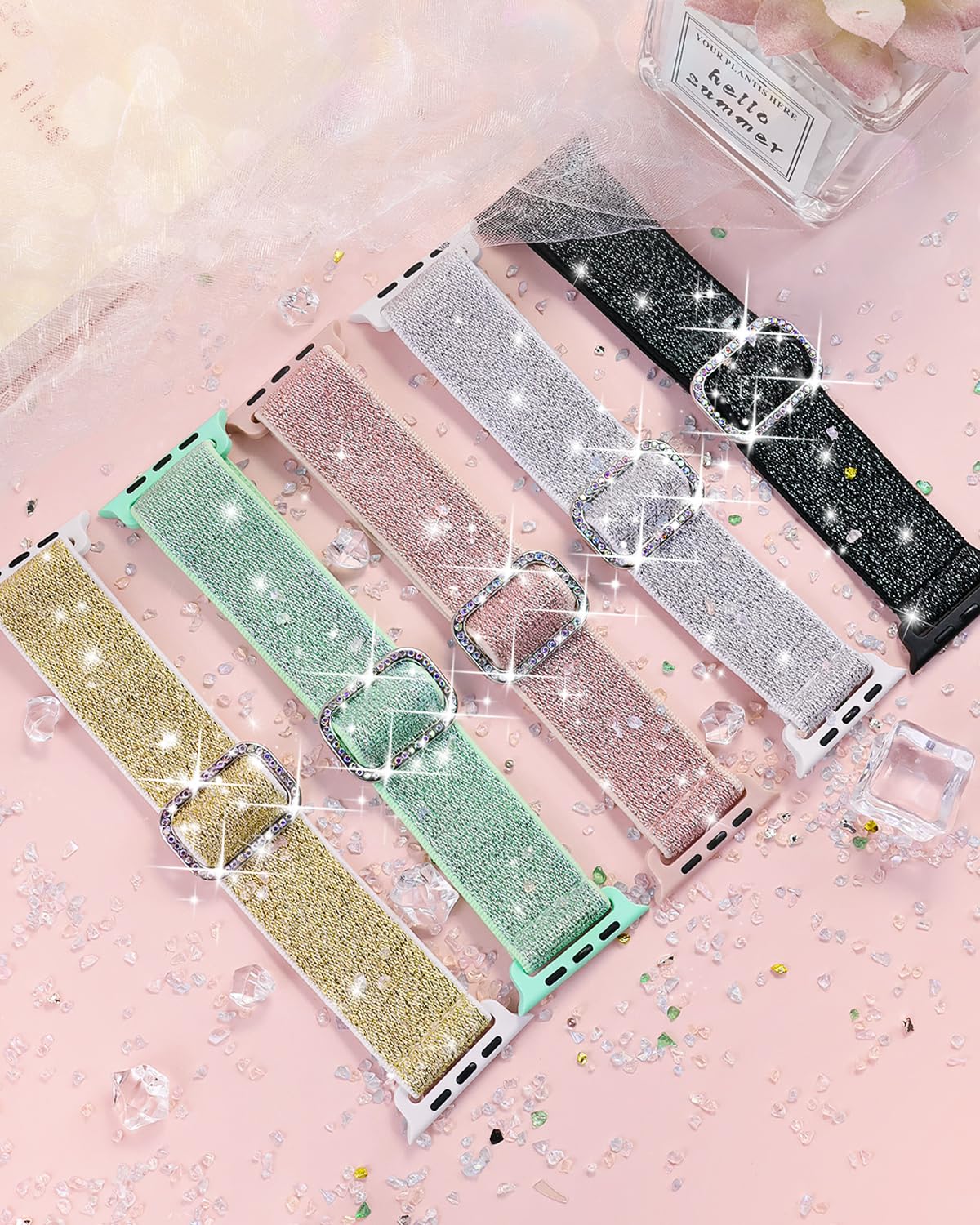 Sparkling rhinestone buckle on Apple Watch 42mm BandSmith adds nightlife-ready shine.