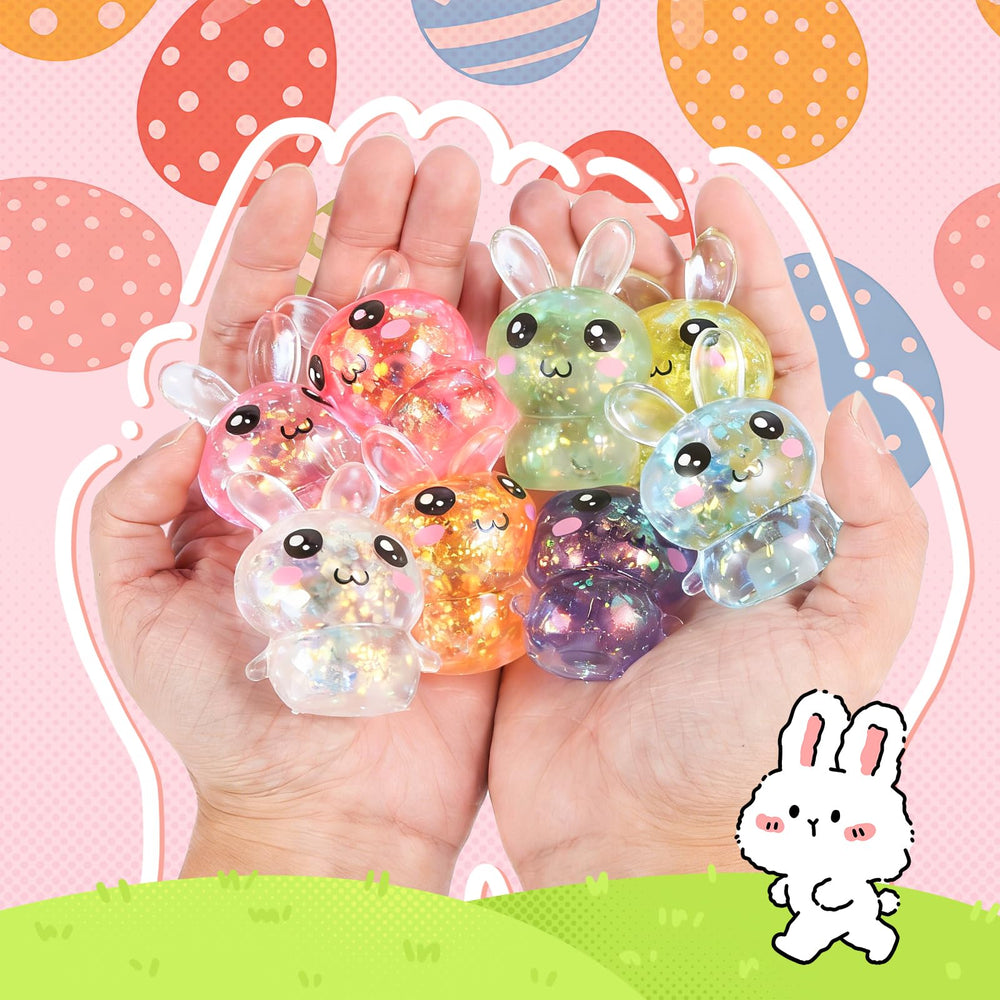 BANERLE glitter-inside bunny squishy adds mesmerizing sparkle.
