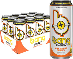 Bang Any Means Orange bottle front, delivering bold flavor and a refreshing energy boost.