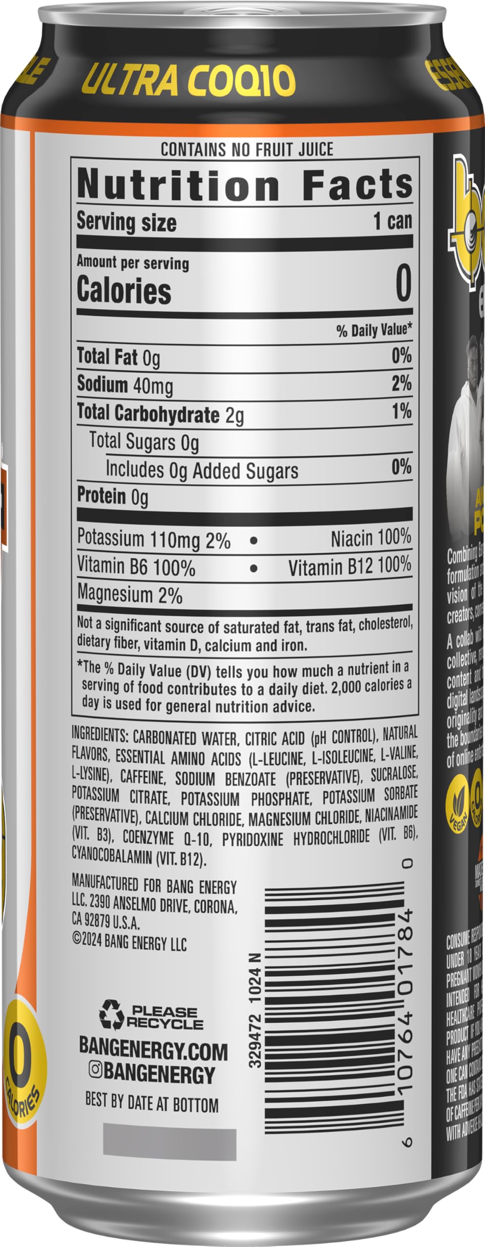 Bang Any Means Orange ice-cold glass conveys refreshing, zero-sugar energy for workouts.
