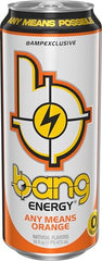 Bang Any Means Orange label closeup highlights vibrant color and clean ingredients.
