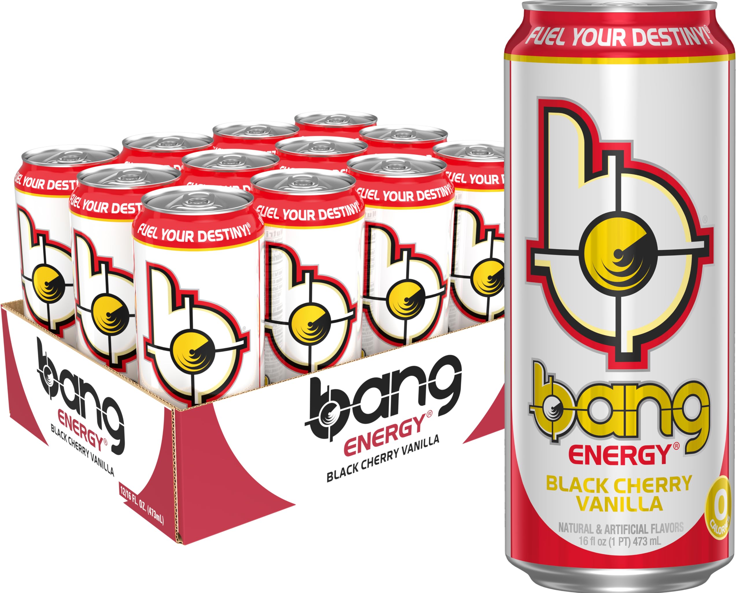 Bang Energy Black Cherry Vanilla can front view, sugar-free boost for workouts.