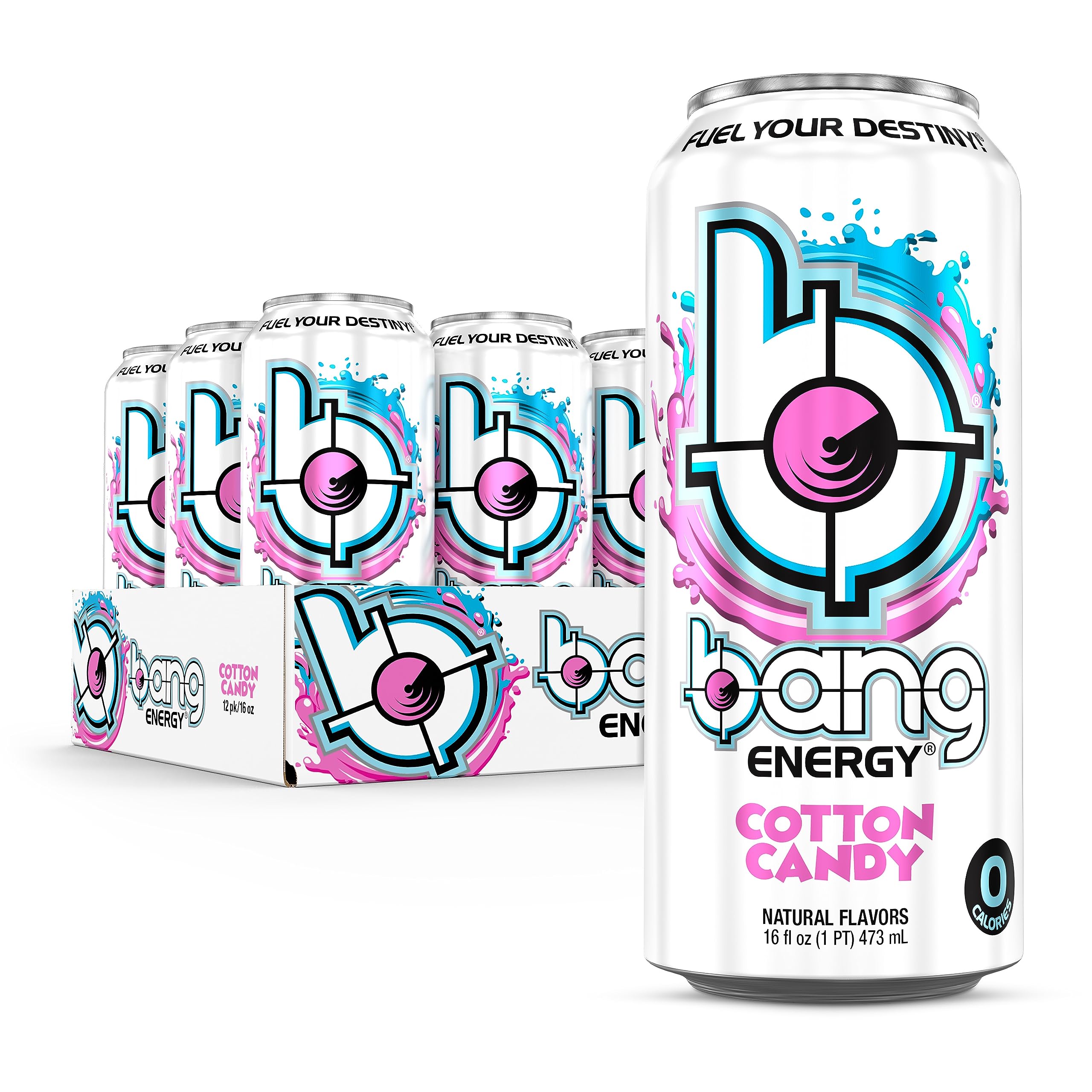Bang Energy Cotton Candy can with bold branding offering a sugar-free energy boost