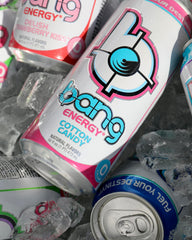 Gluten-free and vegan-friendly badge on Bang Cotton Candy can