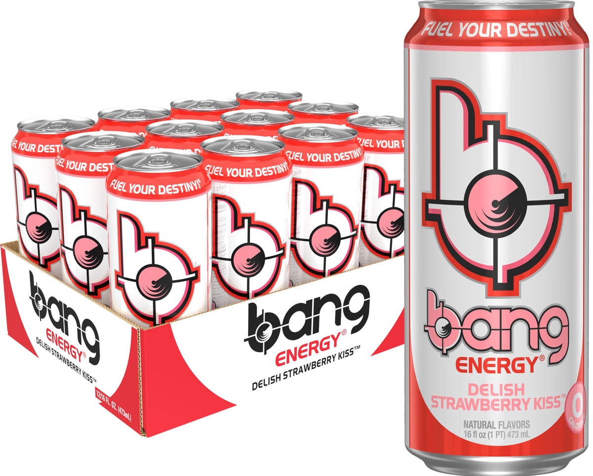 Bang Energy Delish Strawberry Kiss can showing bold flavor and lasting energy.