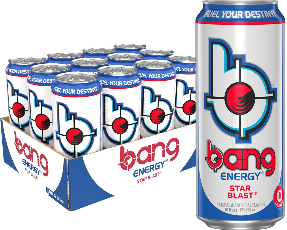 Bang Energy Star Blast bottle with bold zero sugar vitality for focus.