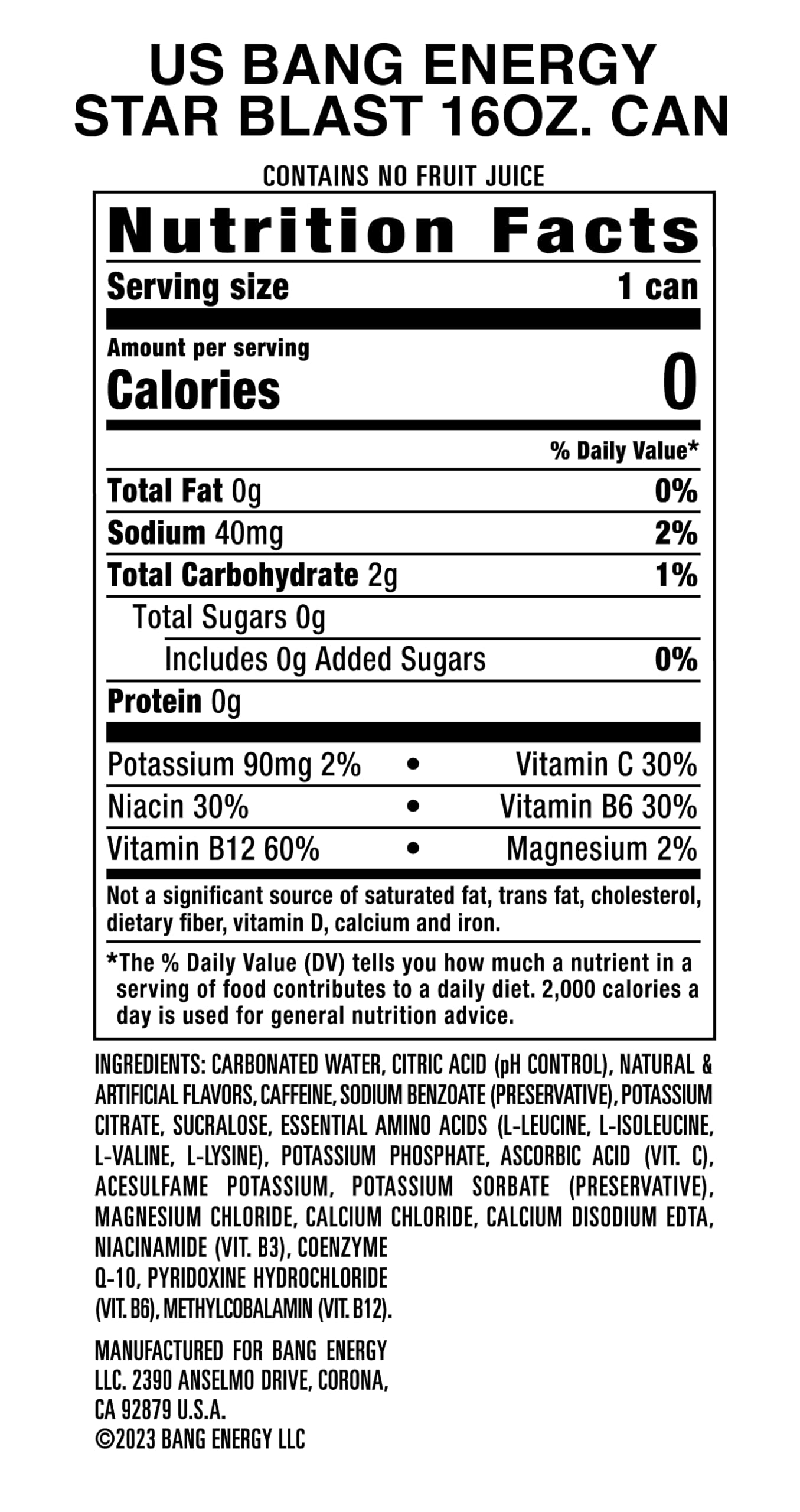 Bang Energy Star Blast can front showing 300 mg caffeine for sustained energy.