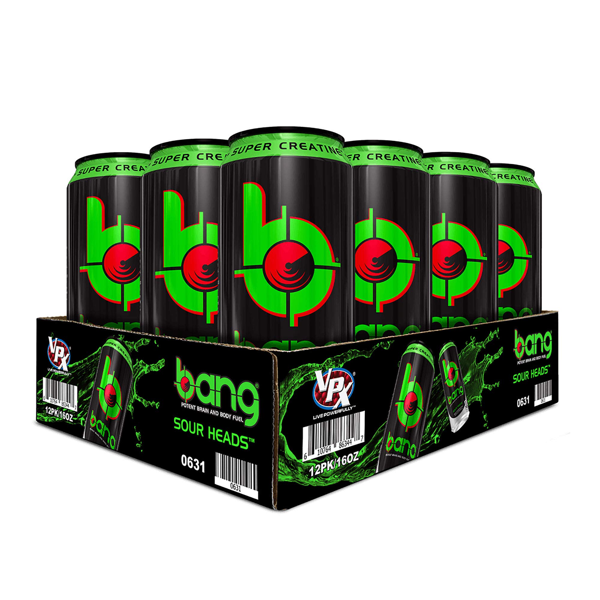 Bang Sour Heads can front view highlighting the zero-calorie energy boost.
