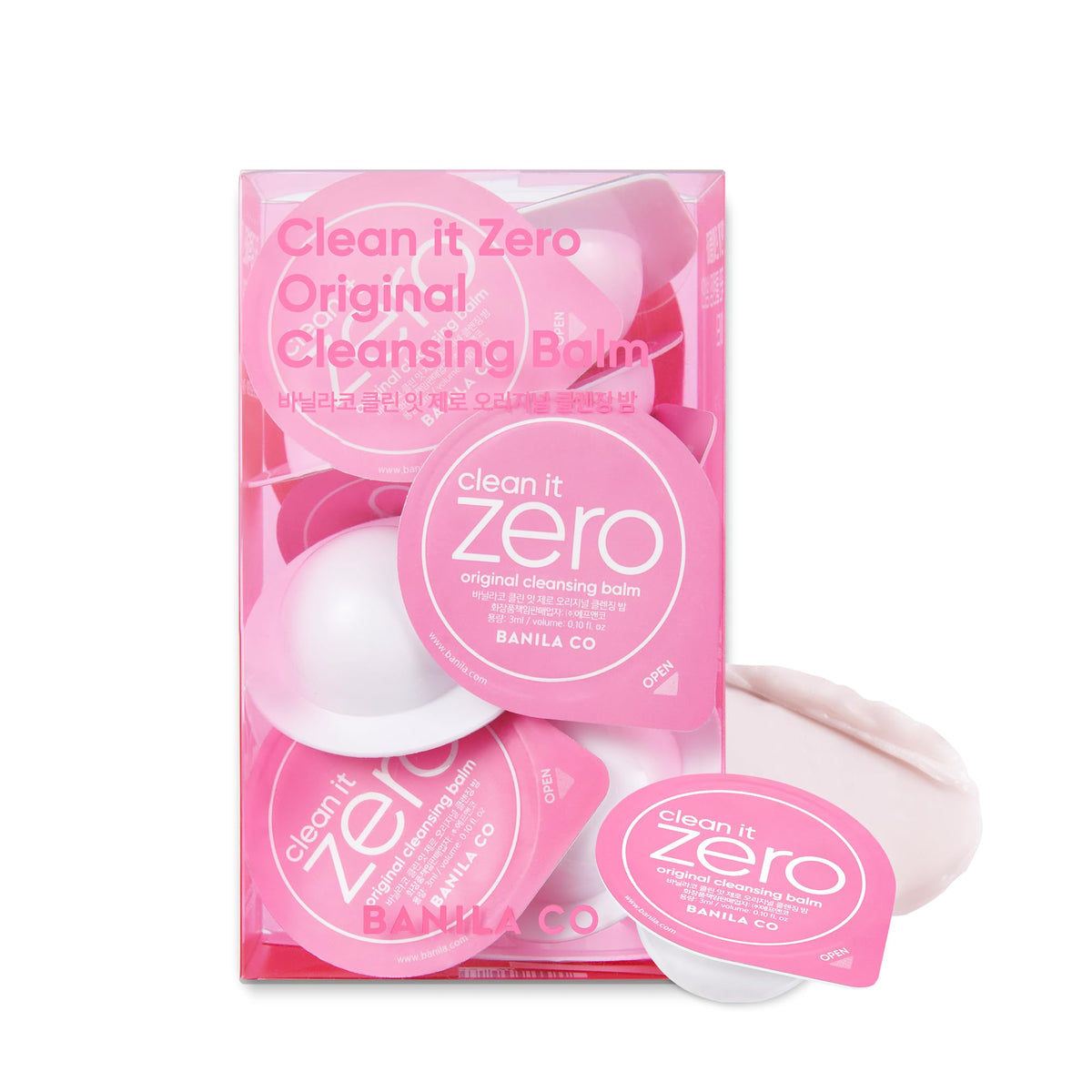 BANILA CO Clean It Zero travel kit pods shown for easy daily cleansing on the go