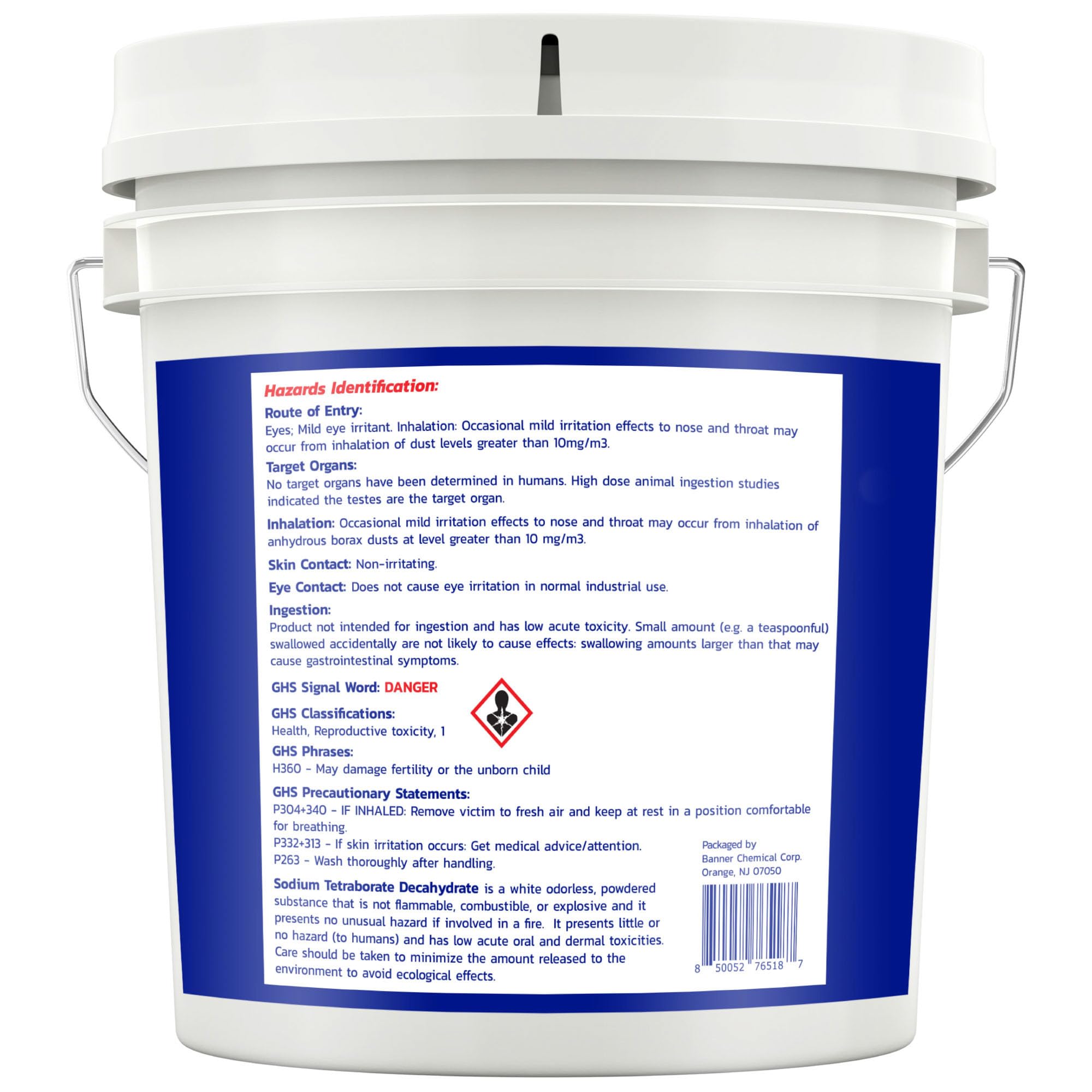 Banner Chemical Raw Borax storage tub for easy dispensing