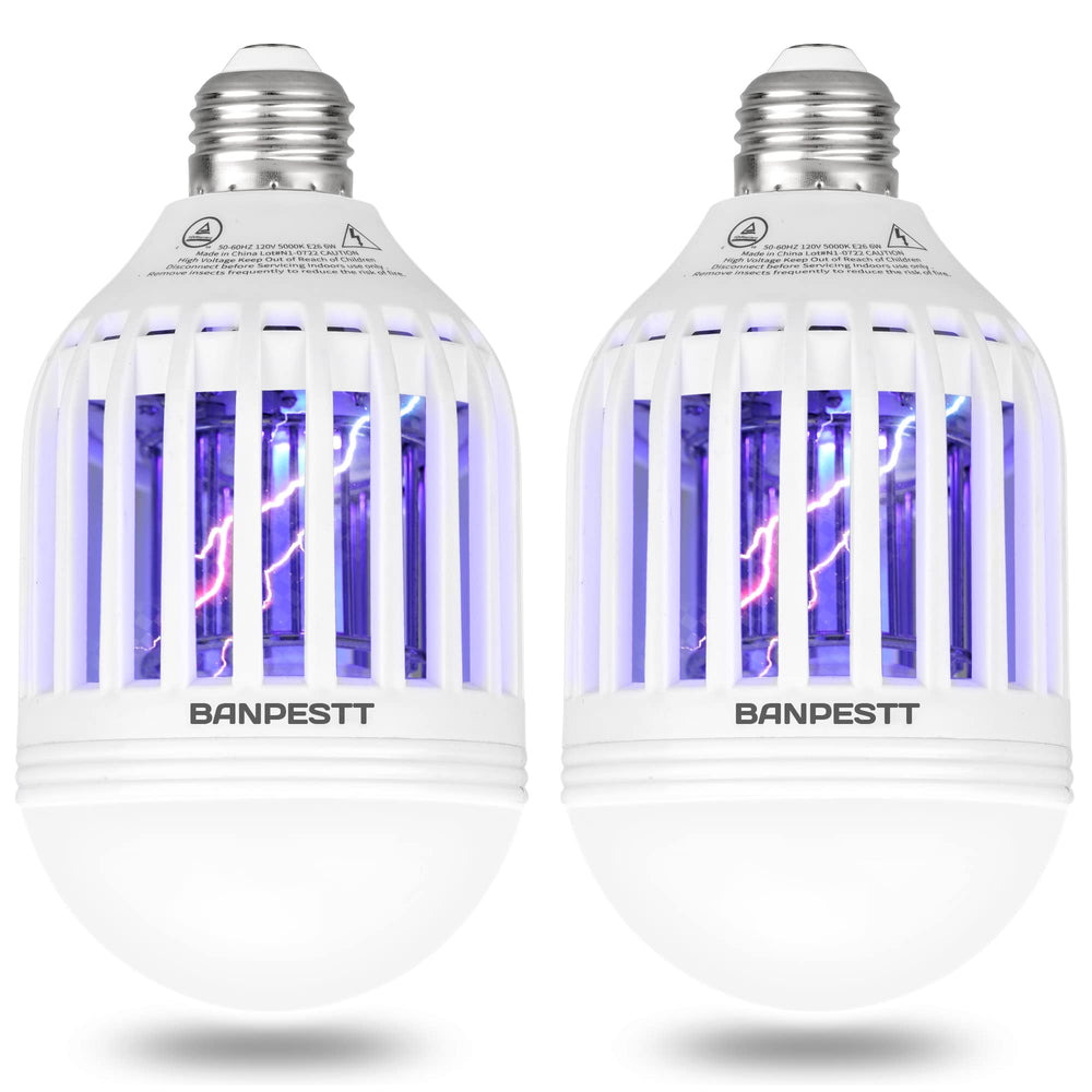 BANPESTT bug zapper lightbulb indoors provides light and pest control.