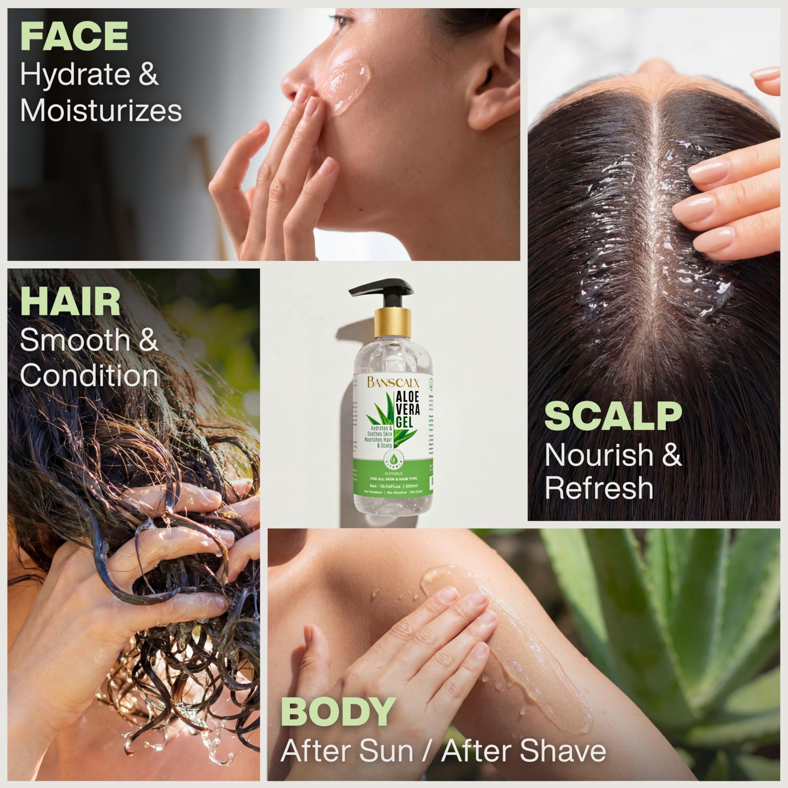 BANSCALX Aloe Vera Gel after-sun care for cooling relief and comfort.
