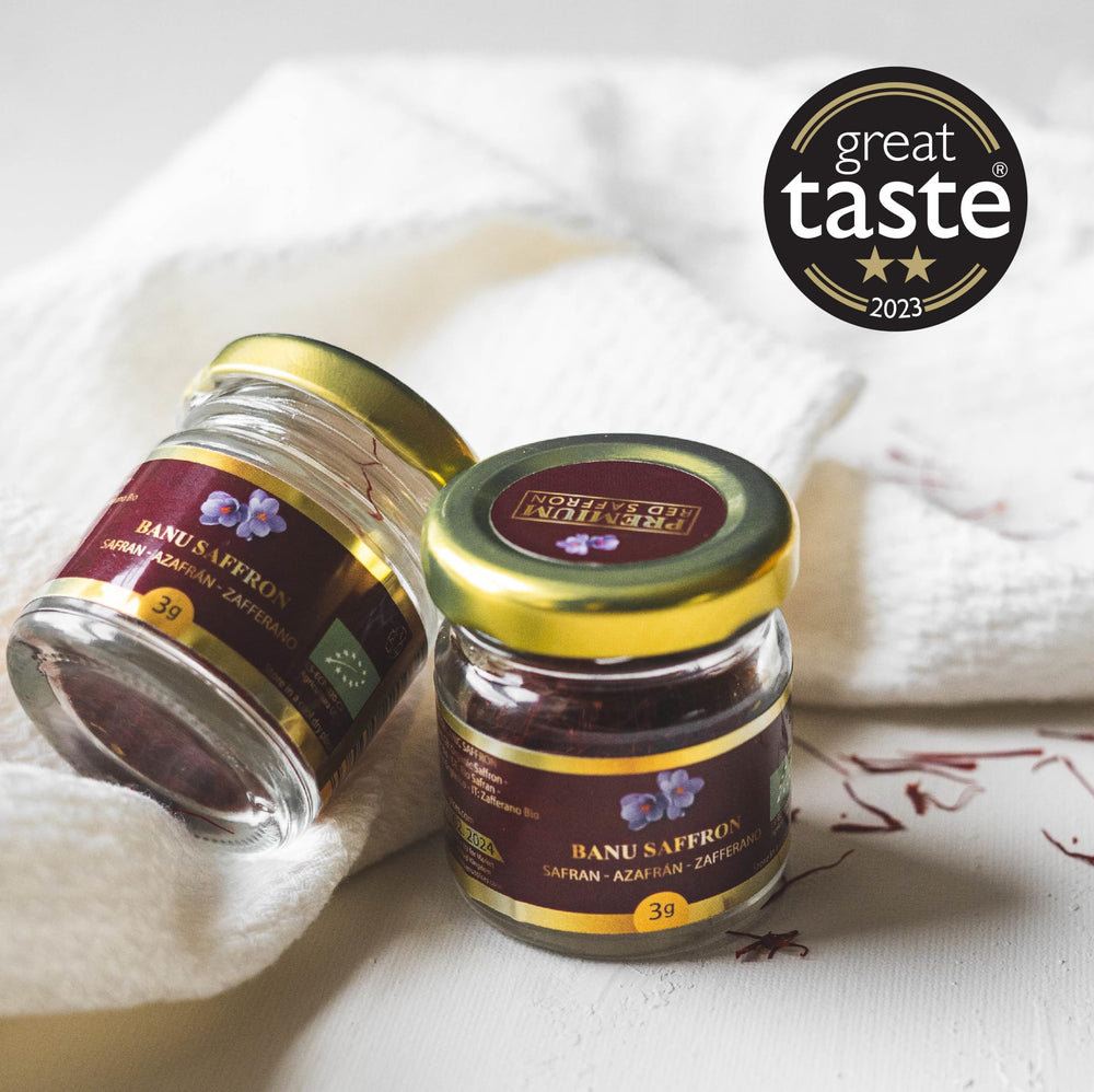 Banu Saffron glass jar with fresh seal preserves aroma for everyday cooking.