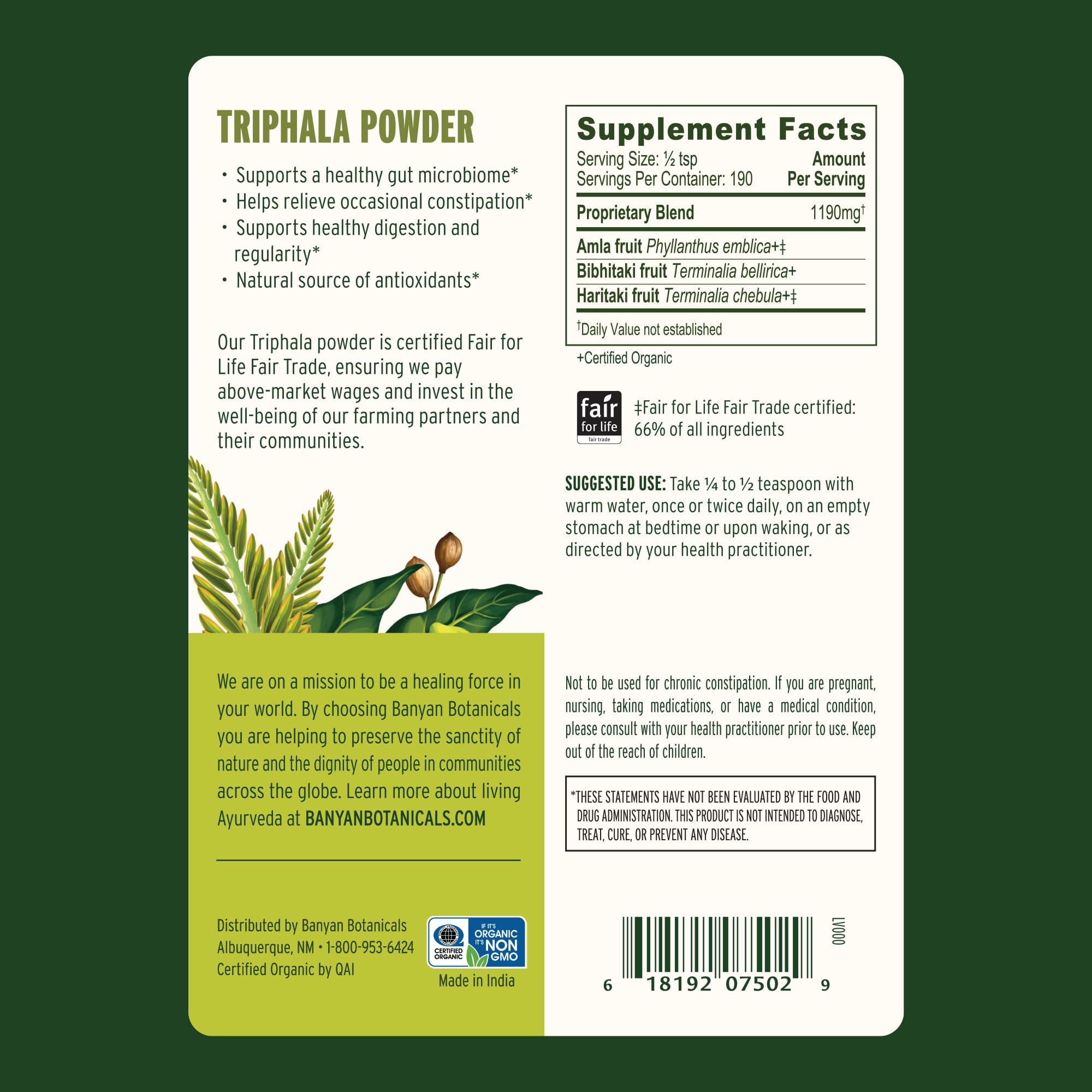 Banyan Botanicals Triphala product shot on a clean surface