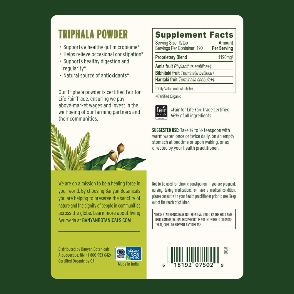 Banyan Botanicals Triphala product shot on a clean surface
