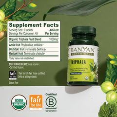 Banyan Botanicals Triphala tablets tablet pile suggests easy daily supplementation.