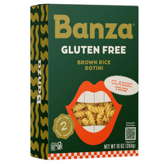 Banza Brown Rice Rotini pack-front highlights premium ingredients for home cooking.
