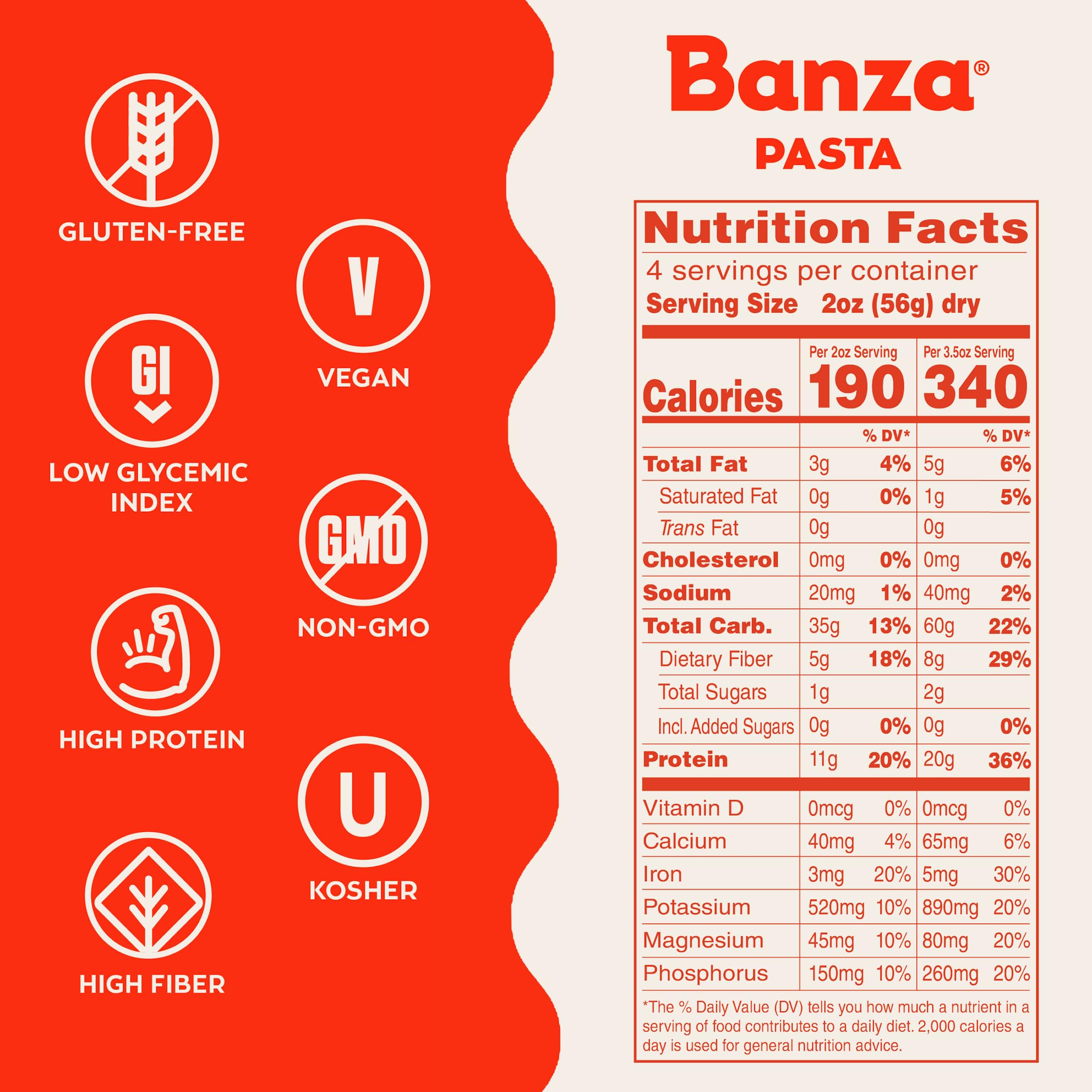 Banza cooked-plate-penne: chickpea pasta, saucy and protein-rich for family meals