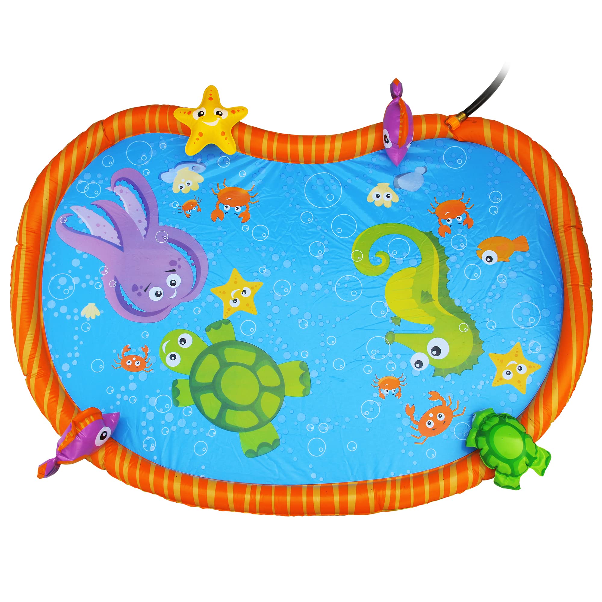 BANZAI Splash Pad 3D sea fish encourages sensory exploration during splash sessions.