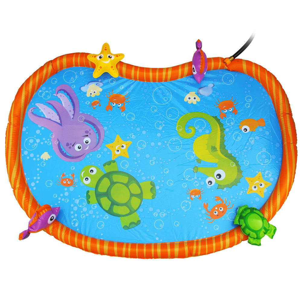 BANZAI Splash Pad 3D sea fish encourages sensory exploration during splash sessions.
