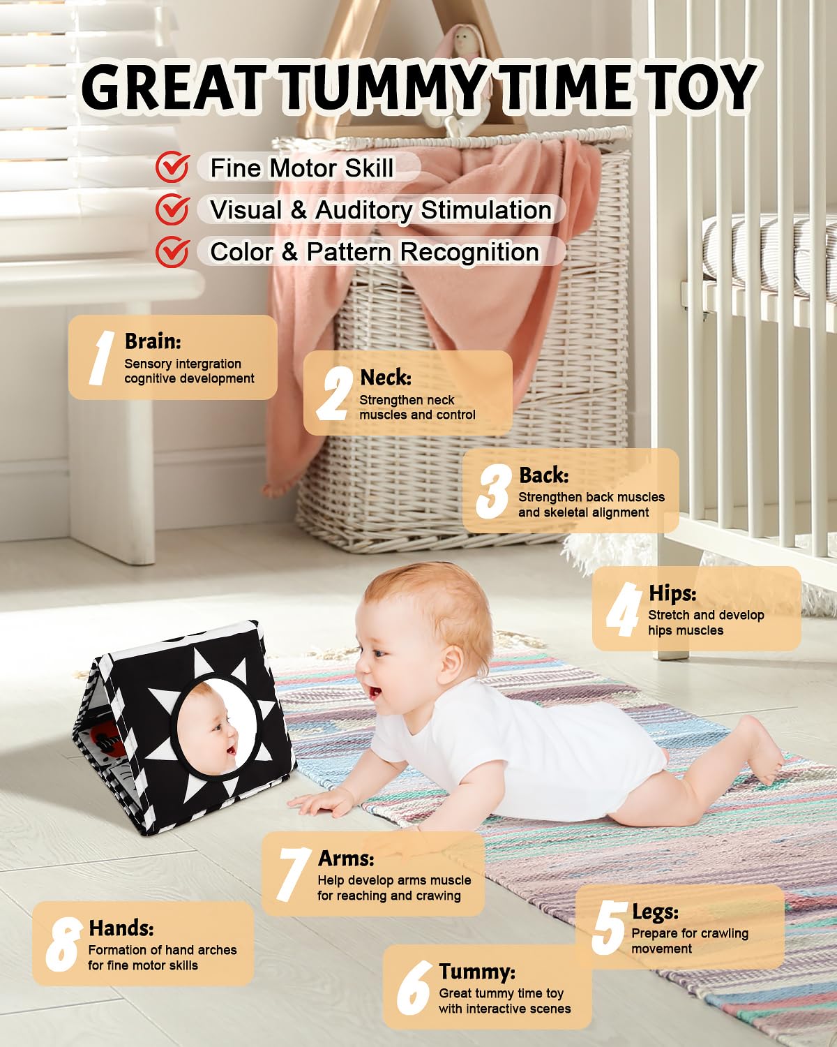 Baobrava high-contrast crinkle book pages stimulate baby senses.
