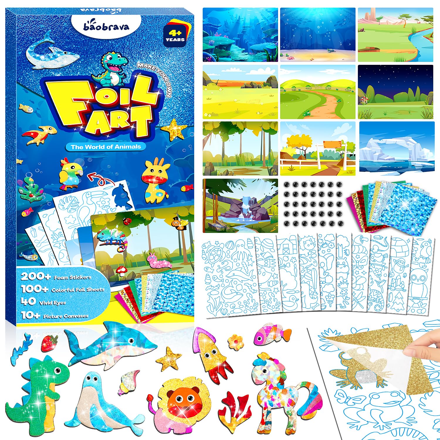 Baobrava foil art kit canvas collection boosts imaginative play with vivid designs.