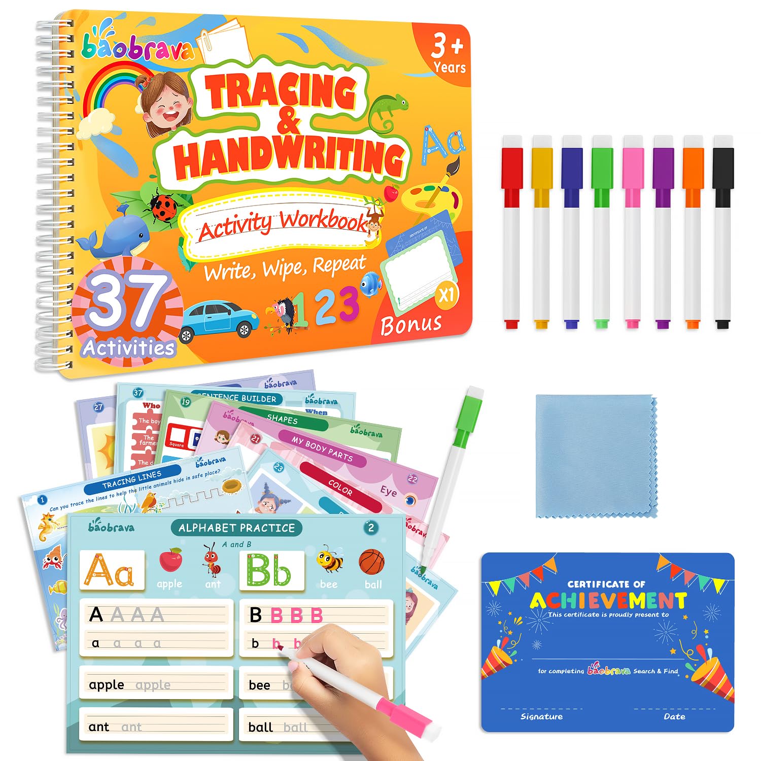 Baobrava preschool tracing book cover with 37 themes for early learners