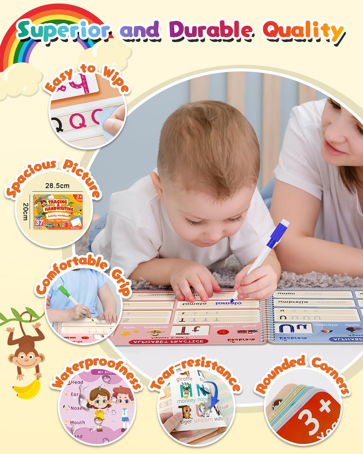 Baobrava tear-resistant pages with rounded corners keep kids safe